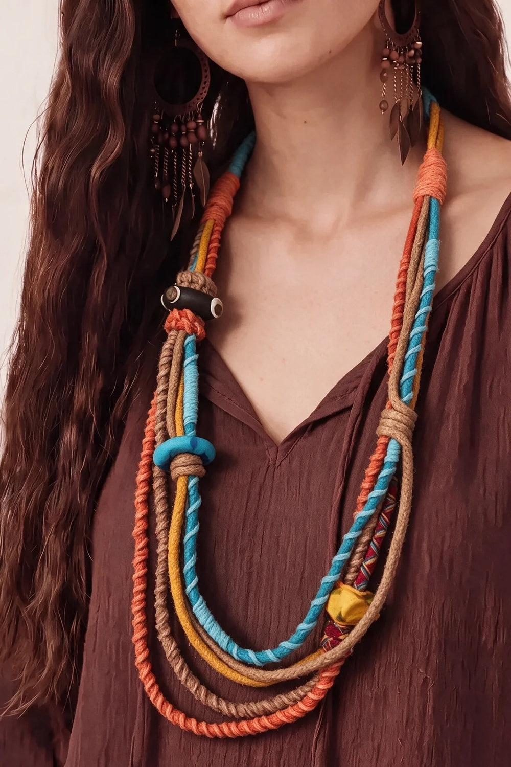 Colar Artesanal De Cordas Coloridas Yacamim #1225