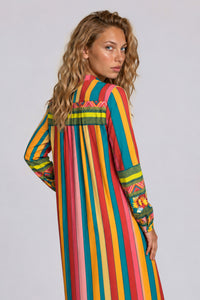 Chemise Longa Com Mangas Longas Estampada Colorida Yacamim M6