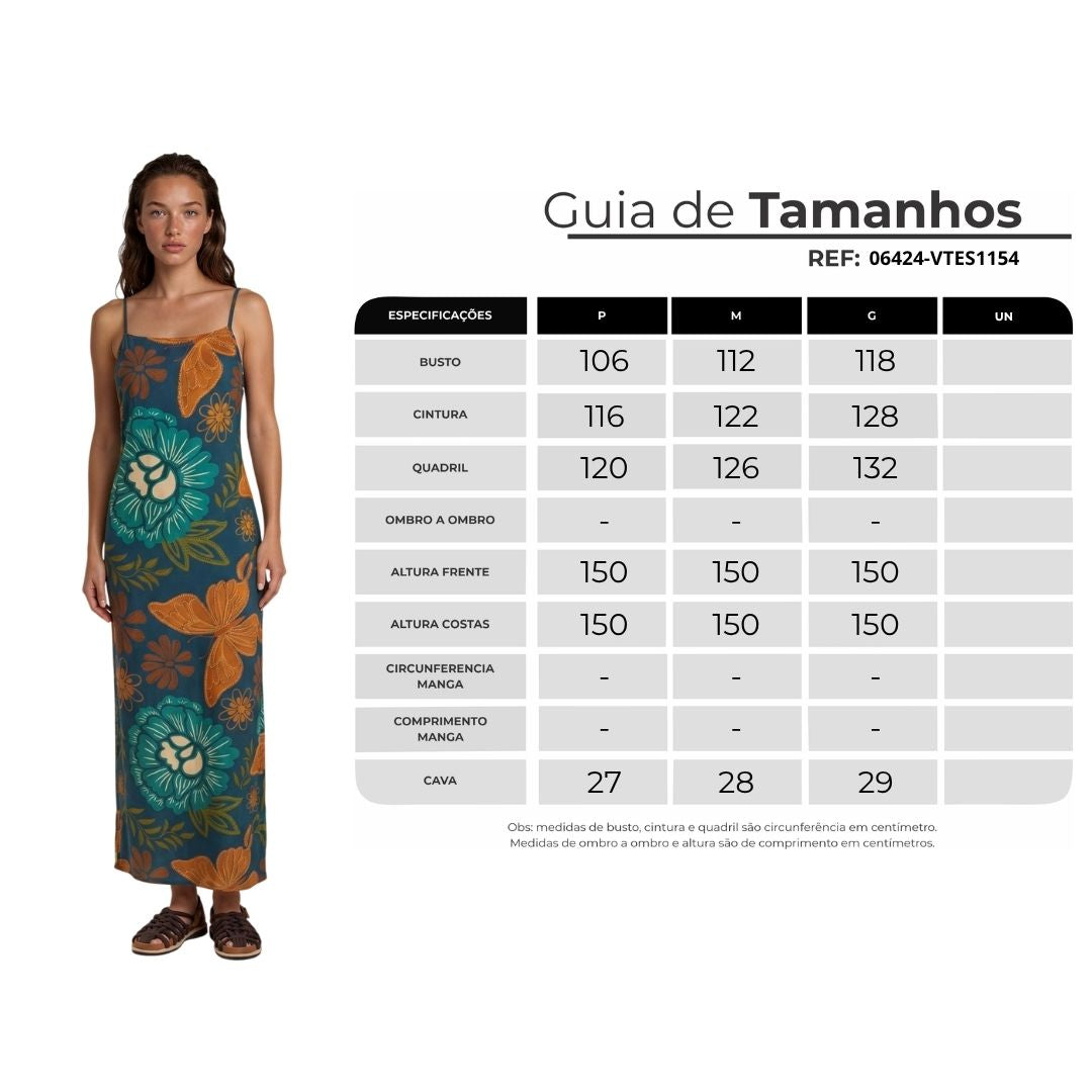 Vestido Longo De Alças Reguláveis Turquesa Estampado Yacamim C24