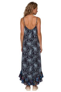 Vestido Midi De Alças Reguláveis Preto Estampado Yacamim D18