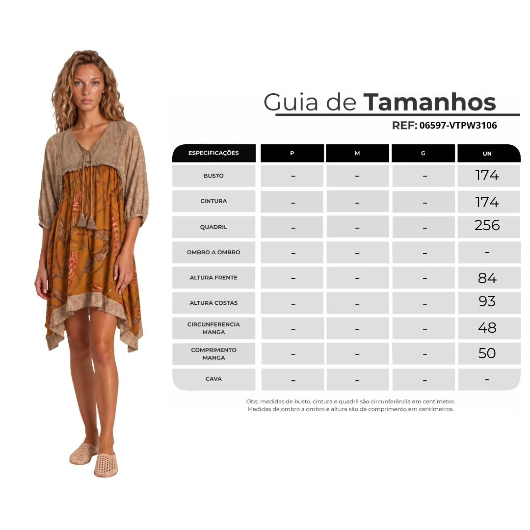 Vestido Curto Com Broderie Marrom Claro Patchwork Yacamim C17