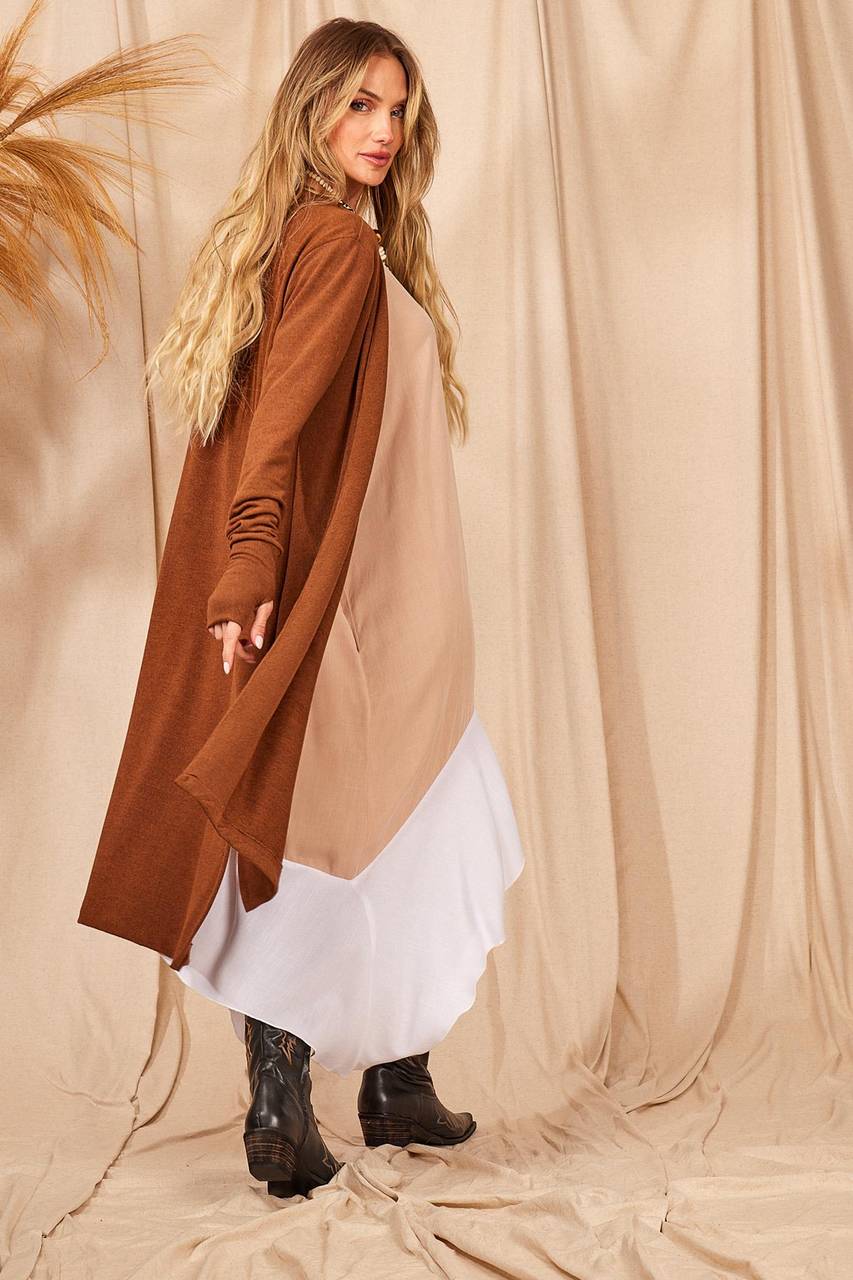 Cardigan Com Punhos Justos E Encaixe Para O Dedo Marrom Yacamim