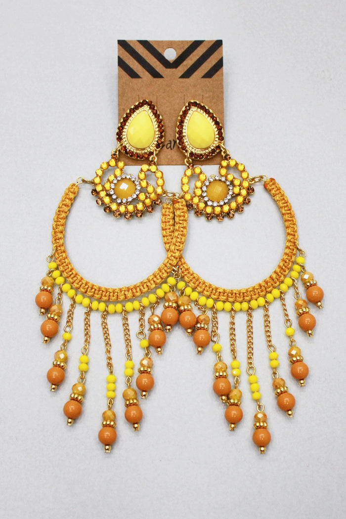 Brinco De Miçangas E Macramê Amarelo Yacamim #403