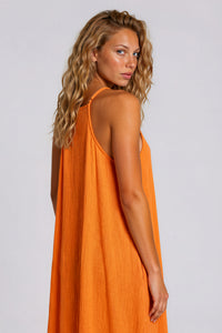 Vestido Longo De Alças Reguláveis Com Franjinhas Laranja Yacamim E11