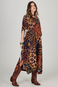 Kaftan Midi Amplo Animal Print Yacamim J3