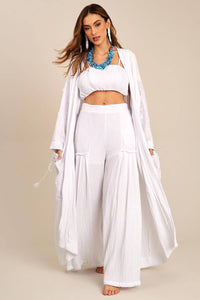 Calça Pantalona De Cintura Alta Branco Yacamim H2