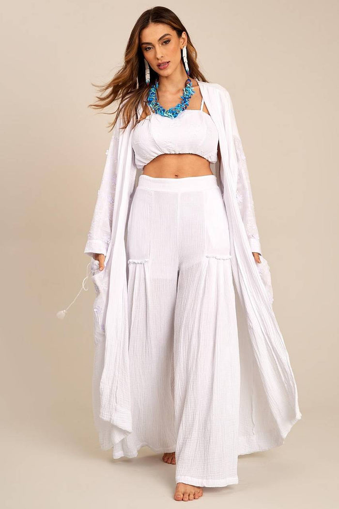 Calça Pantalona De Cintura Alta Branco Yacamim H2