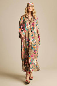 Chemise Longa Com Bolsos Marrom Estampado Yacamim N6