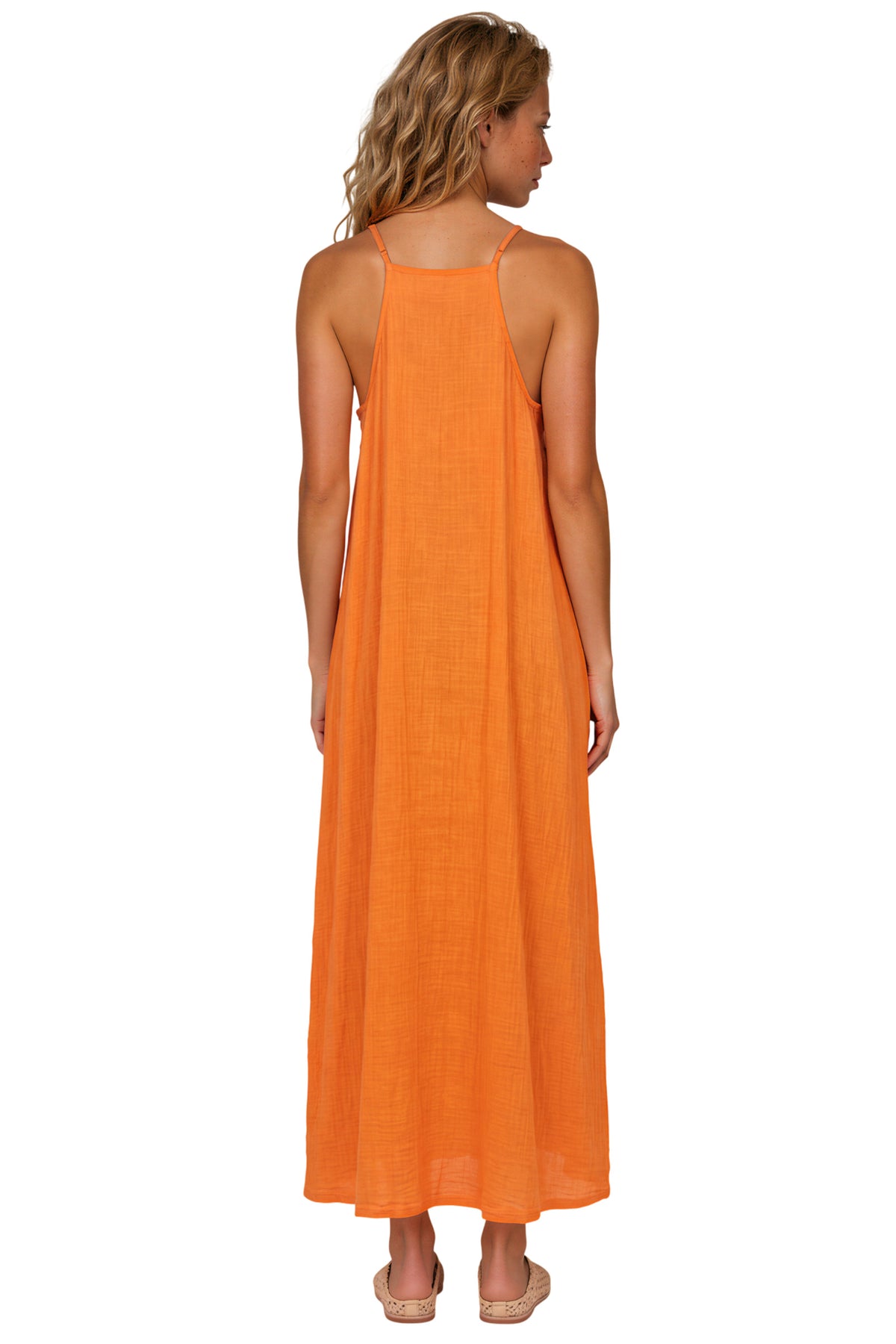 Vestido Longo De Alças Reguláveis Com Franjinhas Laranja Yacamim E11