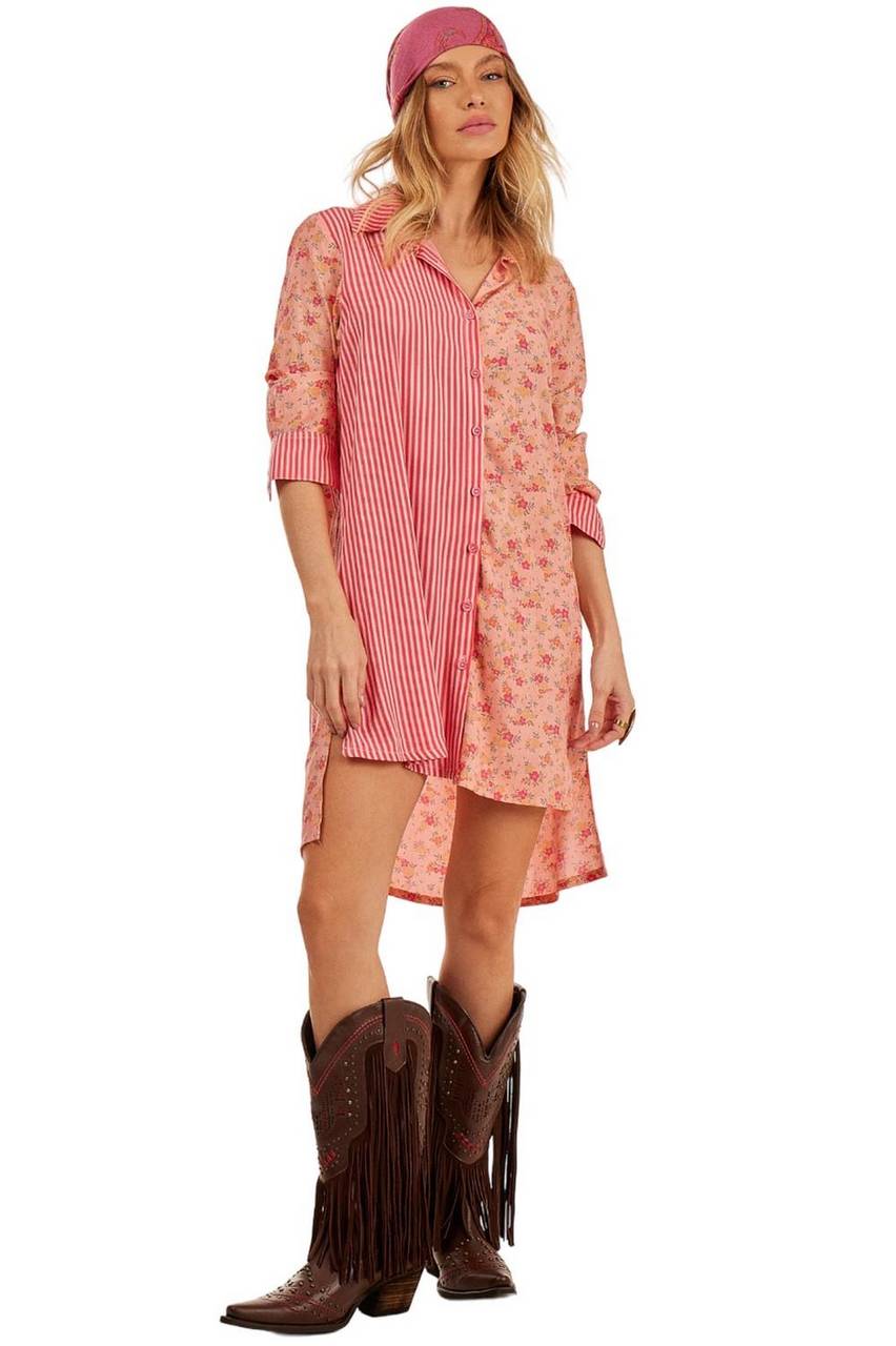 Chemise Composê Rosa Listrado Patchwork Yacamim