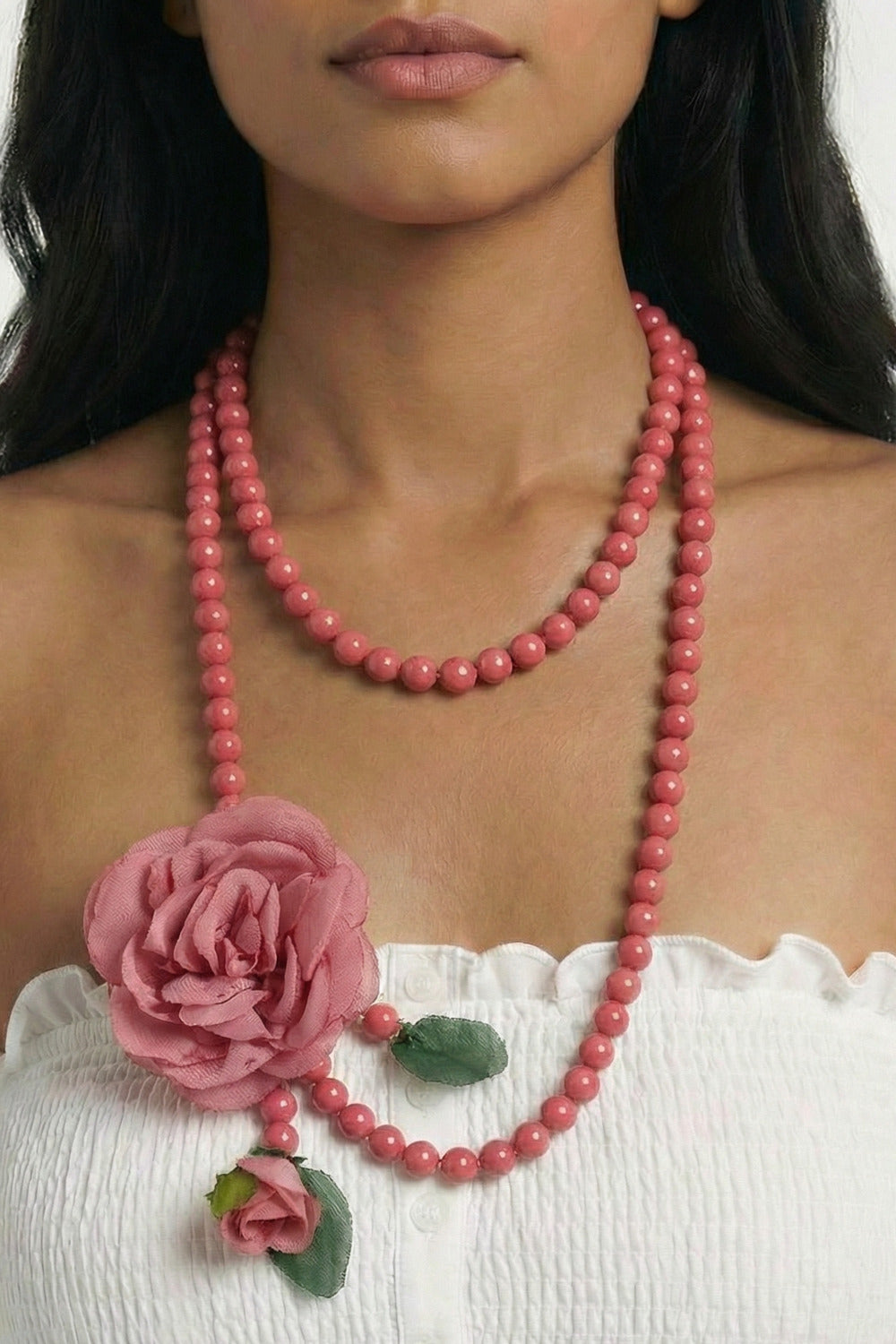 Colar Ave Maria Com Flor Rosa Yacamim #42