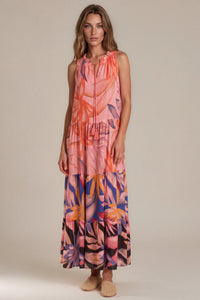 Vestido Longo Regata Rosa Estampado Patchwork Yacamim C5