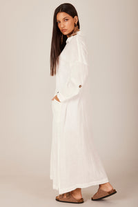 Vestido Midi Mangas Longas Fendas Branco Yacamim M1 Liso