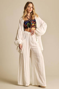 Calça Pantalona Com Elástico No Cós Branco Yacamim A9