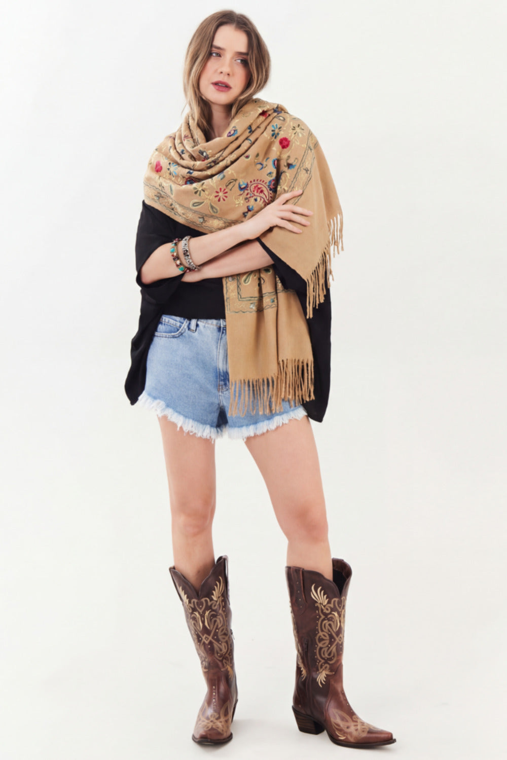 Cachecol Cashmere Bege Claro Yacamim #888