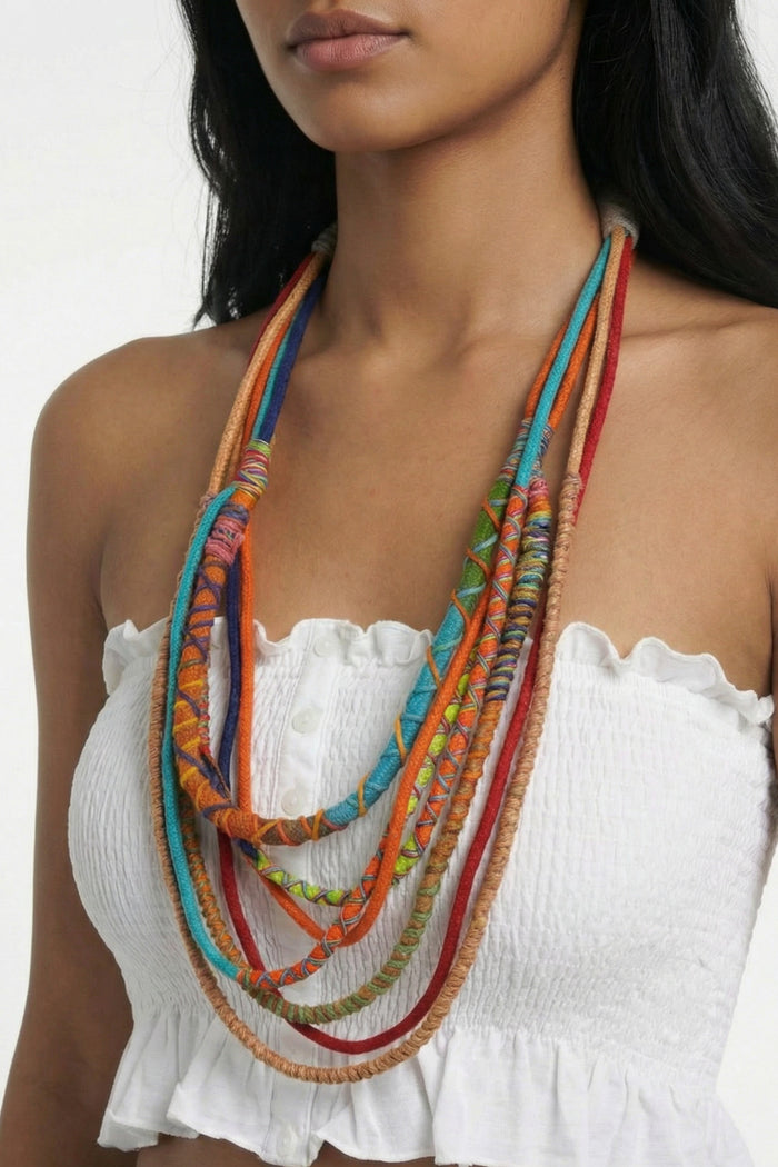 Colar Artesanal De Cordas Coloridas Yacamim #794