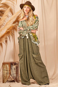 Calça Saruel Com Bolsos Verde Estonado Yacamim H10