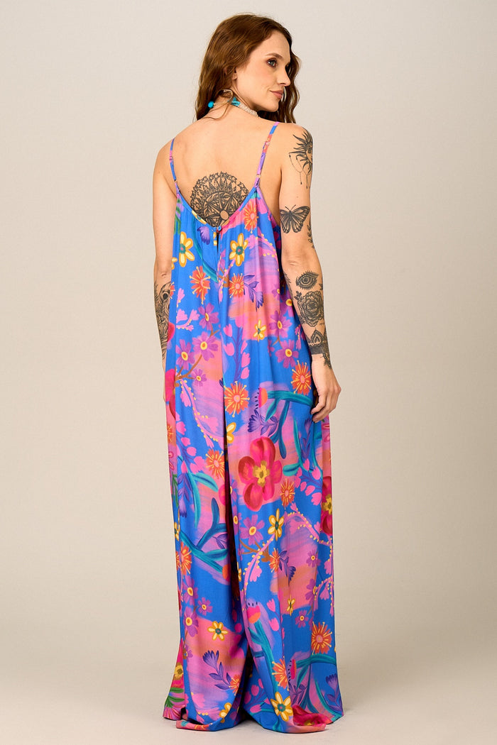 Macacão Pantalona De Alças Reguláveis Colorido Estampado Yacamim O9