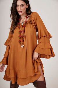 Vestido Curto Decote Ombro A Ombro Caramelo Yacamim D12 Liso