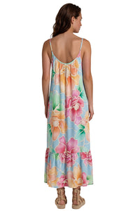 Vestido Longo De Alças Reguláveis Azul Claro Estampado Yacamim E18