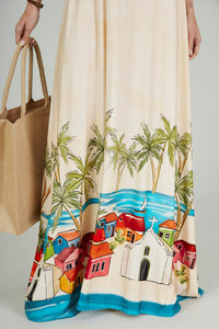 Vestido Longo Bege Trancoso Coleção Bahêa Yacamim Q6