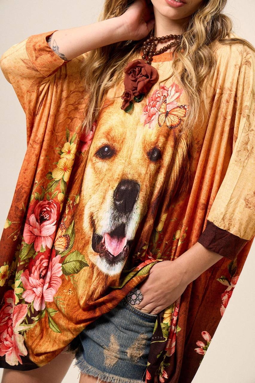 Bata Ampla Com Estampa Exclusiva De Cachorro Yacamim B6