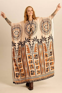 Kaftan Amplo Bege Estampado Yacamim J5
