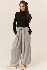Calça Pantalona Com Cordão De Regulagem Cinza Xadrez Yacamim I3