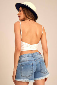 Cropped De Alças Com Faixa De Amarração Na Cintura Branco Yacamim A11