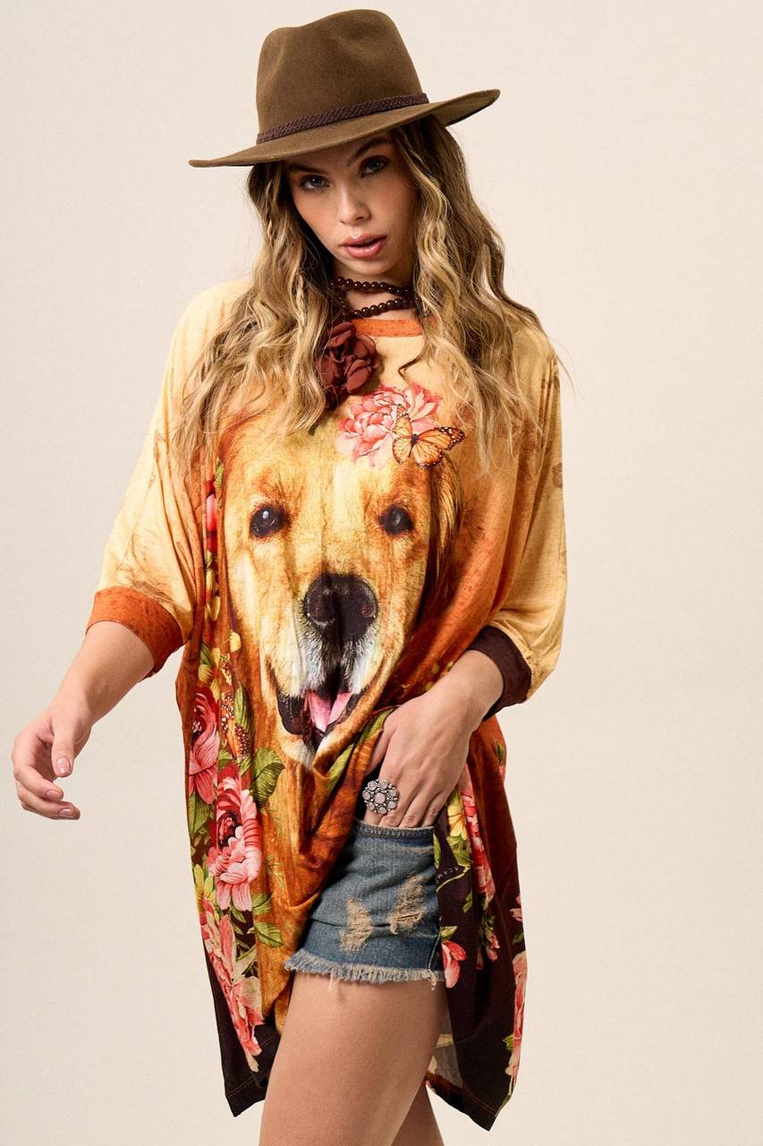 Bata Ampla Com Estampa Exclusiva De Cachorro Yacamim B6