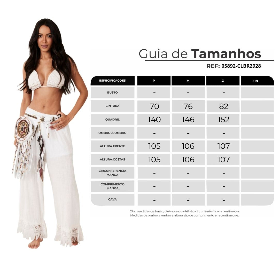 Calça Com Forro E Rendas Na Barra Branco Yacamim H4