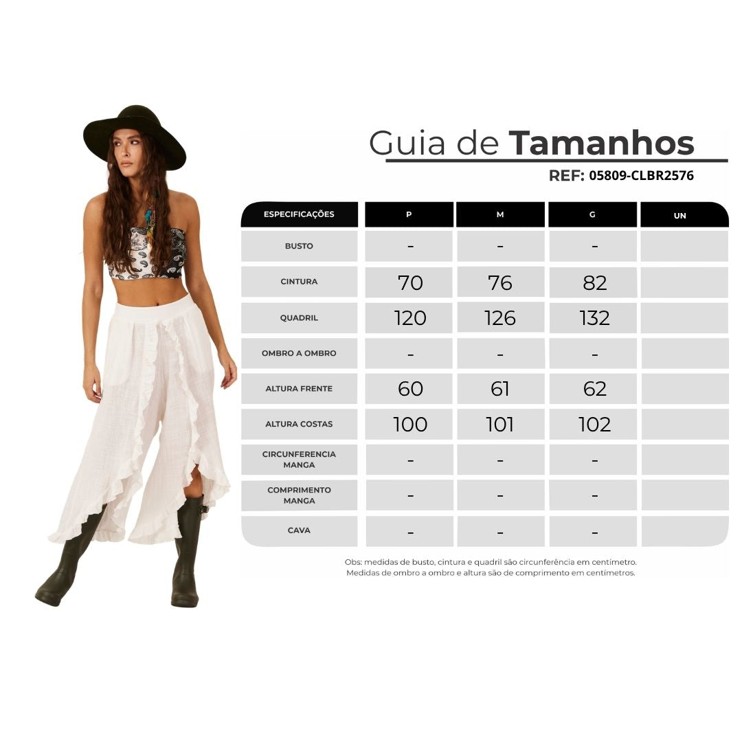 Calça Com Babados E Bolsos Branca Yacamim G7