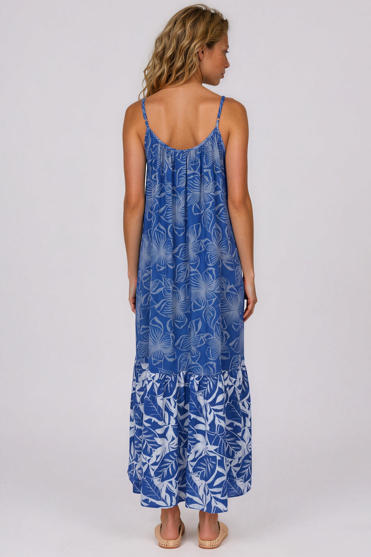 Vestido Midi De Alças Reguláveis Azul Estampado Yacamim C24