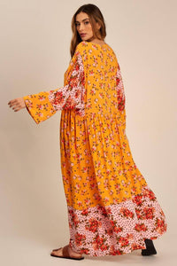Vestido Longo De Mangas Longas Amarelo Composê Patchwork Yacamim