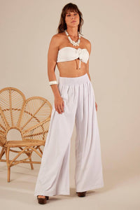Calça Pantalona De Linho Branco Yacamim H1 Liso