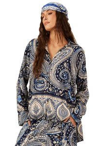 Camisa Ampla Godê Azul Estampa paisley Yacamim A21