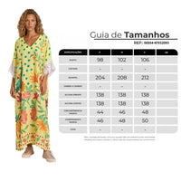Kaftan Amplo Com Fendas Laterais Amarelo Estampado Coleção Manacá Yacamim J4
