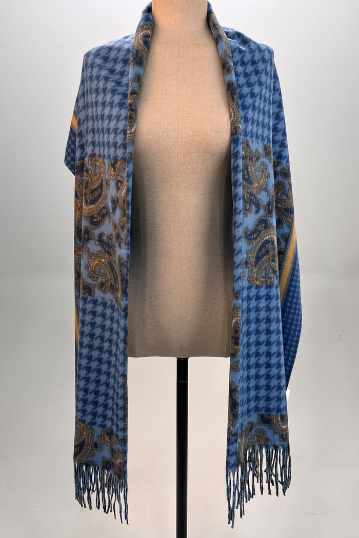 Cachecol Manta Cashmere Azul Xadrez Yacamim #331