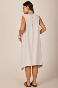 Vestido Curto De Linho Regata Cinza Claro Yacamim C28 Liso