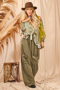 Calça Saruel Com Bolsos Verde Estonado Yacamim H10