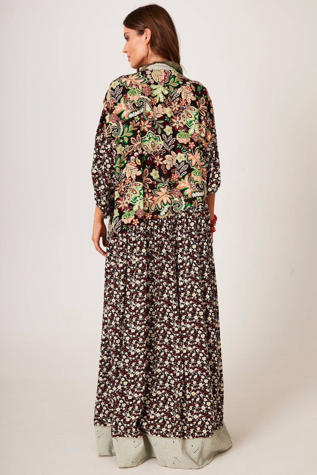 Vestido Chemise Longo Estampa Patchwork Verde Yacamim K8