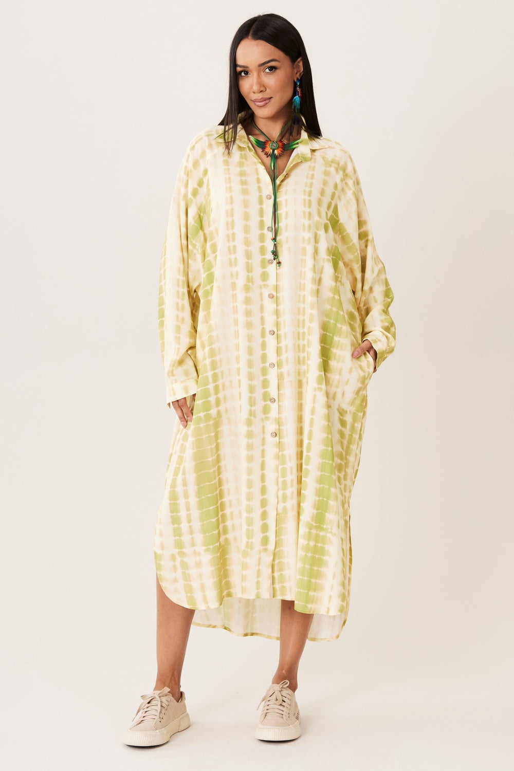 Chemise Midi Verde Tie Dye Digital Yacamim M2
