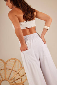 Calça Pantalona De Linho Branco Yacamim H1 Liso