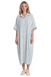 Chemise Longa Ampla Off White E Verde Listrado Yacamim L7