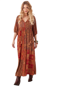 Vestido Longo Patchwork Laranja Yacamim D1