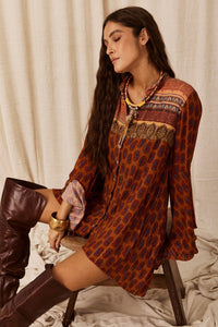 Chemise Curta Com Lurex Laranja Estampado Yacamim P4