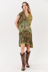 Vestido Curto Sem Mangas Verde Patchwork Yacamim D24