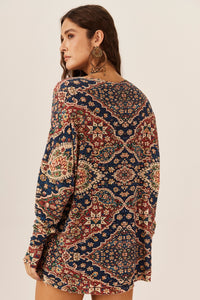 Bata Canelada Soltinha Azul Estampado Yacamim B23