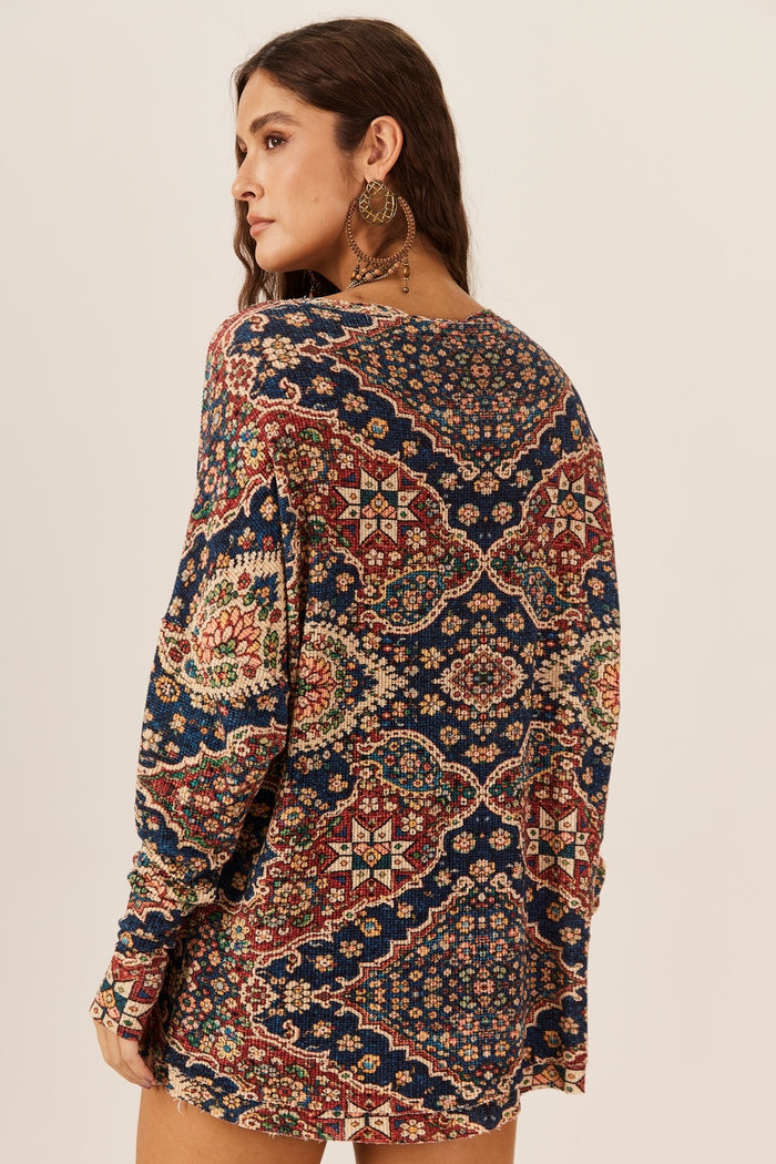 Bata Canelada Soltinha Azul Estampado Yacamim B23