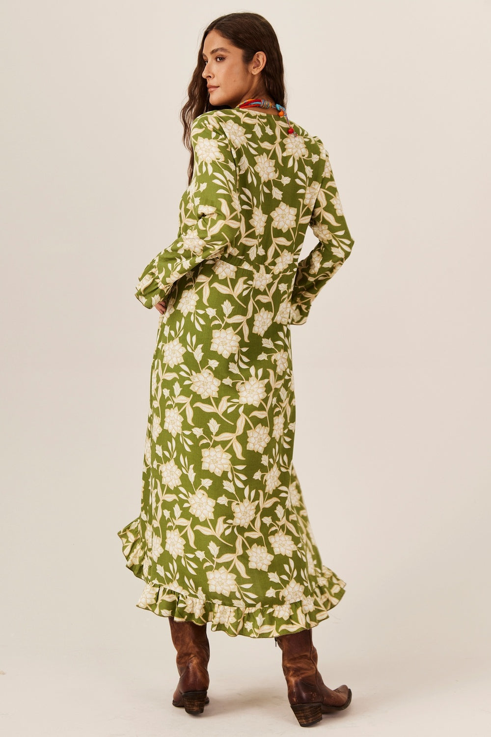 Vestido Midi Verde Estampado Yacamim C9